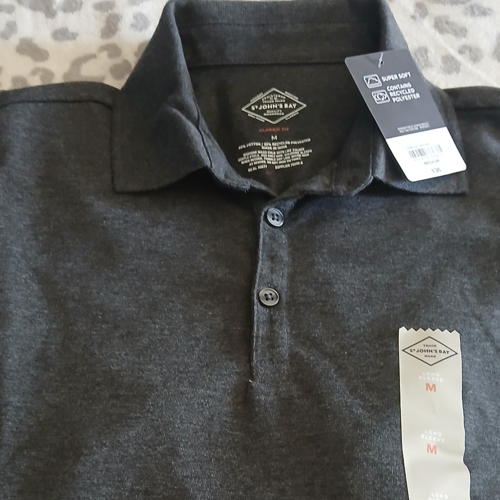 St. John's Bay Men's Charcoal Polo Long Sleeve Shirt